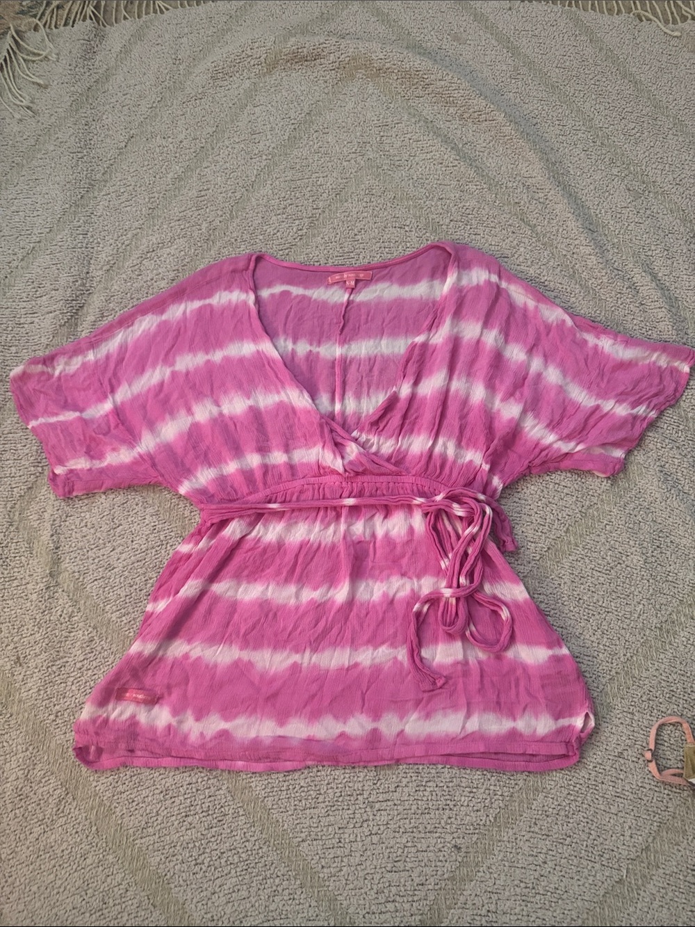 Simply Southern Pink and White Tie-Dye Wrap Tunic